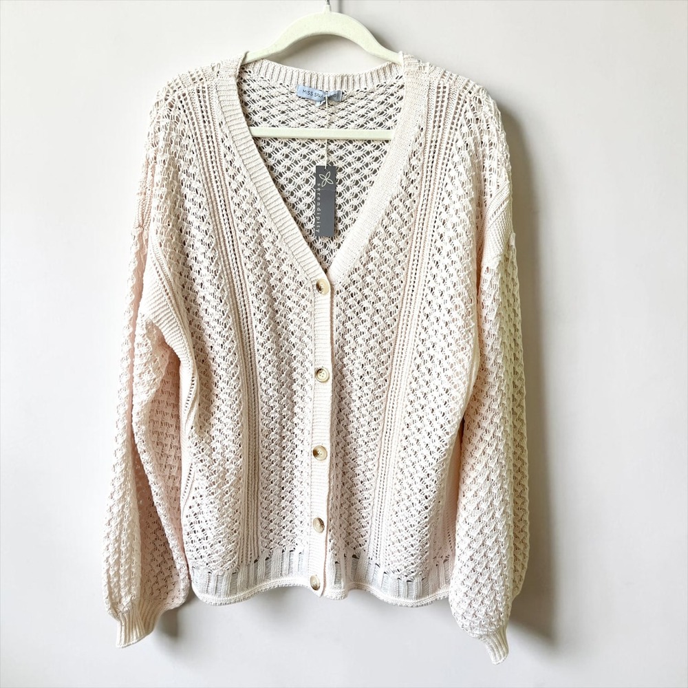 Miss Sparkling Cardigan Sweater Women's Large Pale Pink New NWT Relaxed Cozy Top